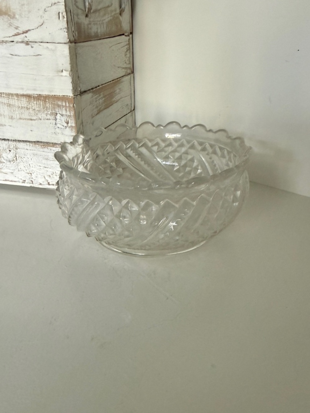 Vintage Cut Crystal Compote with Scalloped Rim